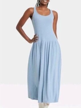 Universal Thread Women's Drop Waist Knit Midi Slip Dress Blue Size Medium